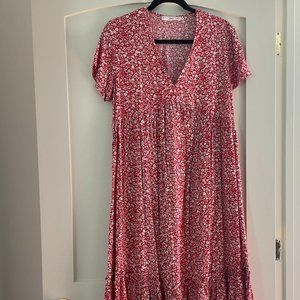 Red Floral Mango Midi Dress